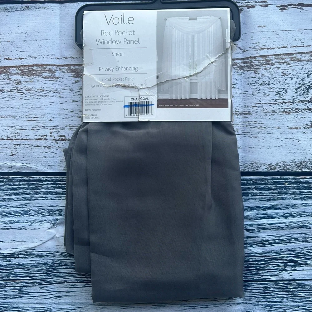 ✅ Voile Rod Pocket Sheer Curtain Panel in Charcoal Gray 59in X 72in NEW